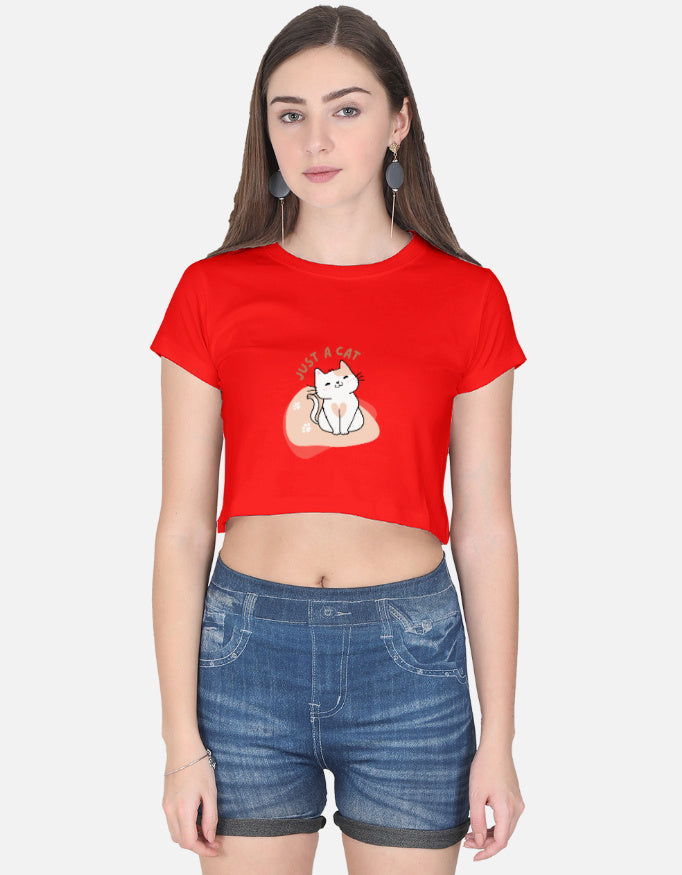 11FIT Just A Cat Graphic Women's Crop Top - 100% Bio-Wash Cotton Aesthetic T-Shirt India - Detail View 6 - 11FIT India