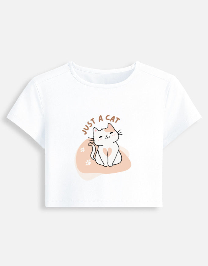 11FIT Just A Cat Graphic Women's Baby Tee - 90s Y2K Fitted Cotton T-Shirt India - Front View - 11FIT India