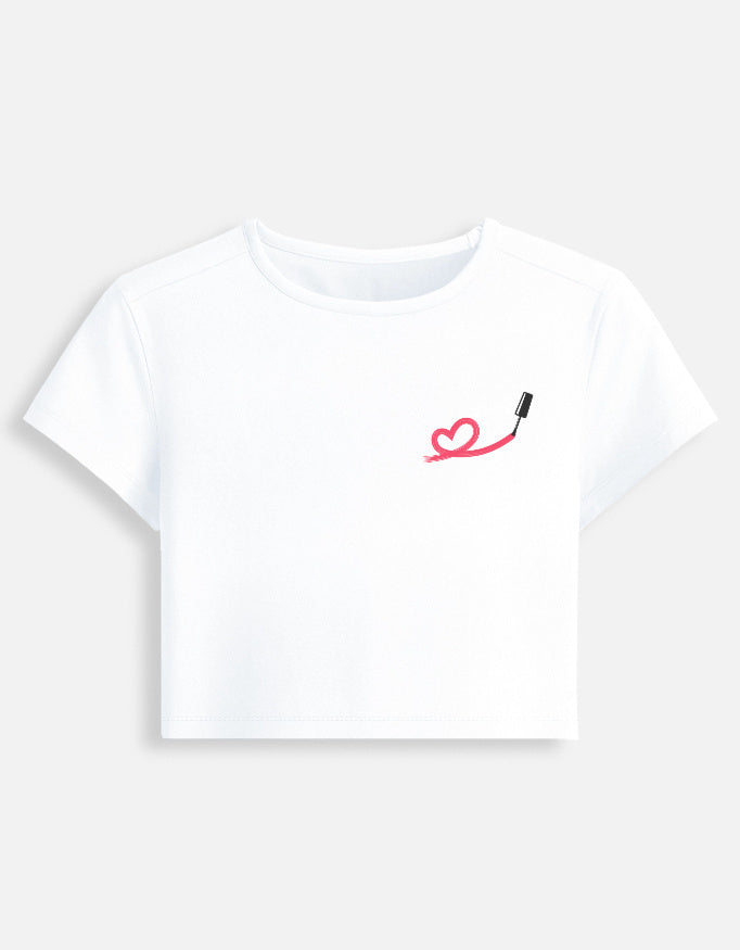11FIT Lipstick Brushstroke Heart Graphic Baby Tee - Aesthetic Chic Fitted Top India - Front View - 11FIT India