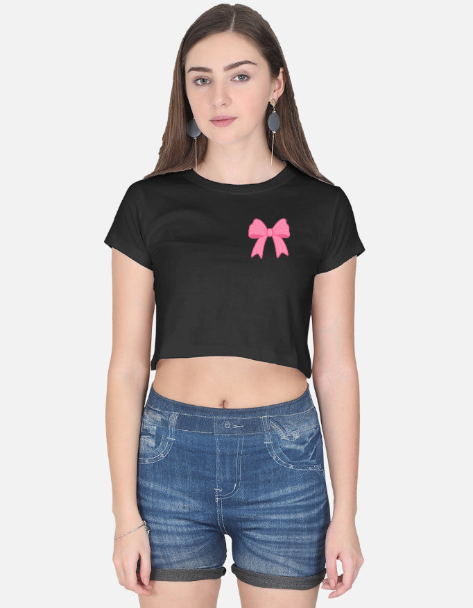 11FIT Coquette Pink Ribbon Bow Graphic Crop Top - Aesthetic Bow T-Shirt for Women India - Back View - 11FIT India