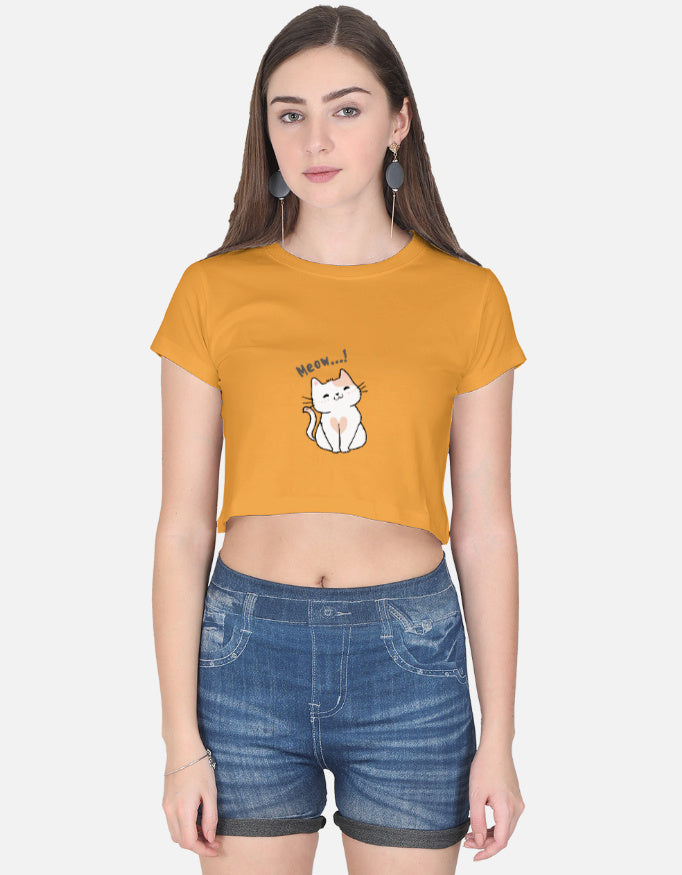 11FIT Meow Cute Kitty Graphic Women's Crop Top - 100% Cotton Kawaii Feline T-Shirt India - Detail View 7 - 11FIT India