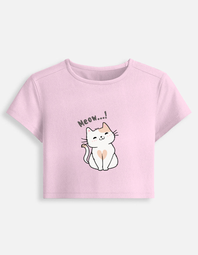 11FIT Meow Kitty Heart Graphic Women's Baby Tee - Y2K Cute Kawaii T-Shirt India - Detail View 4 - 11FIT India