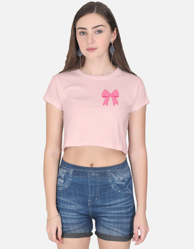 11FIT Coquette Pink Ribbon Bow Graphic Crop Top - Aesthetic Bow T-Shirt for Women India - Detail View 8 - 11FIT India