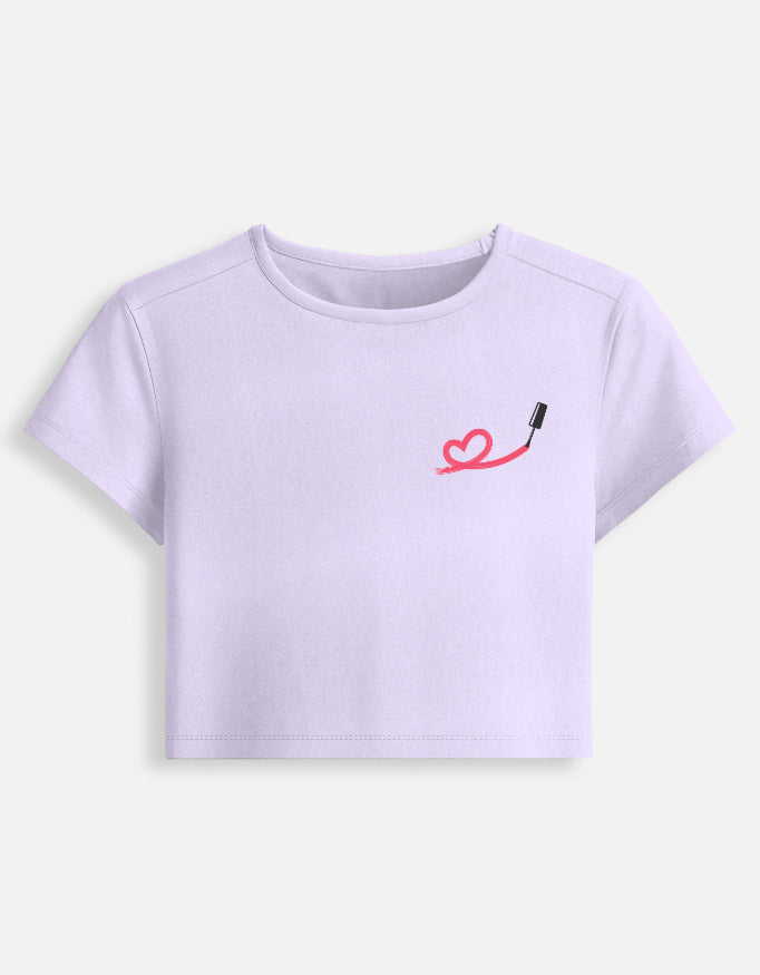 11FIT Lipstick Brushstroke Heart Graphic Baby Tee - Aesthetic Chic Fitted Top India - Detail View 5 - 11FIT India