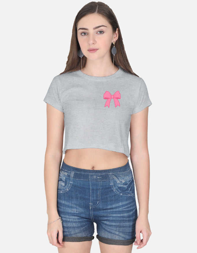 11FIT Coquette Pink Ribbon Bow Graphic Crop Top - Aesthetic Bow T-Shirt for Women India - Detail View 4 - 11FIT India