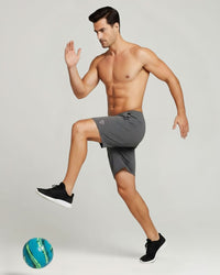 "Gray ESPON Air Flex 4-Way active shorts, athletic fit, men's sportswear"
