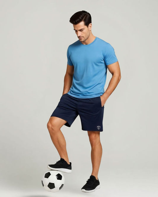 Men's navy blue ESPON Air Flex athletic shorts with modern fit.