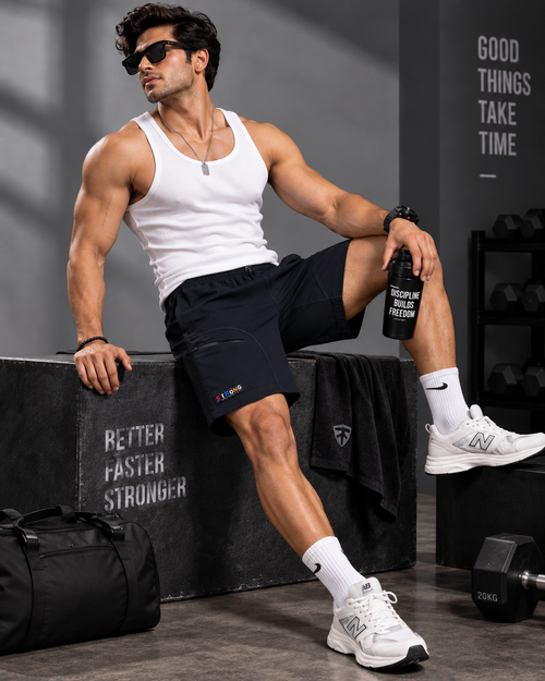 11FIT 11 Fit NS Terry Lycra 30% Active Shorts - Men's 4-Way Lycra Gym & Running Workout Shorts - View 1 | 11FIT India