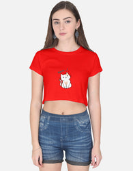 11FIT Meow Cute Kitty Graphic Women's Crop Top - 100% Cotton Kawaii Feline T-Shirt India - Detail View 6 - 11FIT India