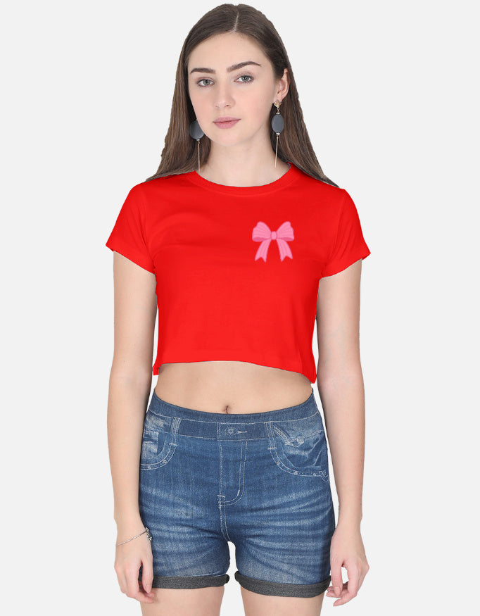11FIT Coquette Pink Ribbon Bow Graphic Crop Top - Aesthetic Bow T-Shirt for Women India - Detail View 6 - 11FIT India