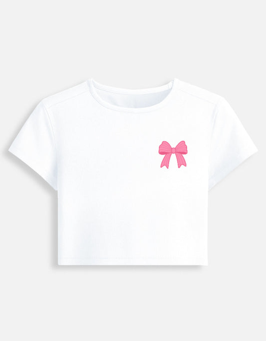 11FIT Coquette Pink Ribbon Bow Graphic Baby Tee - Y2K Aesthetic Bow T-Shirt India - Front View - 11FIT India