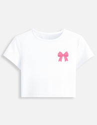 11FIT Coquette Pink Ribbon Bow Graphic Baby Tee - Y2K Aesthetic Bow T-Shirt India - Front View - 11FIT India