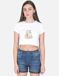 11FIT Just A Cat Whiskers Graphic Crop Top - Women's 100% Cotton Cute Tee India - Front View - 11FIT India