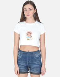 11FIT Anime Chibi Girl & Puppy Graphic Crop Top - Cute Japanese Anime Kawaii T-Shirt India - Front View - 11FIT India
