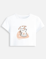 11FIT Just A Cat Graphic Women's Baby Tee - 90s Y2K Fitted Cotton T-Shirt India - Front View - 11FIT India