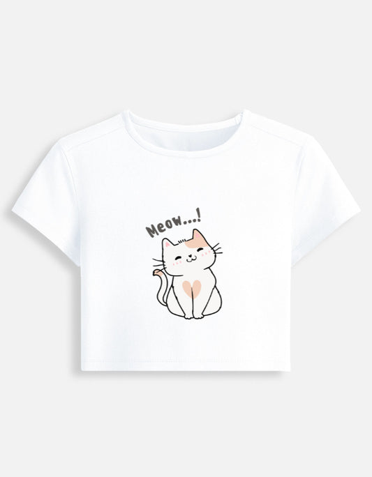 11FIT Meow Kitty Heart Graphic Women's Baby Tee - Y2K Cute Kawaii T-Shirt India - Front View - 11FIT India
