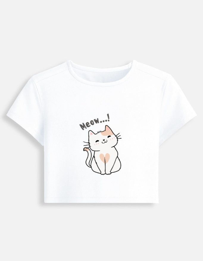 11FIT Meow Kitty Heart Graphic Women's Baby Tee - Y2K Cute Kawaii T-Shirt India - Front View - 11FIT India