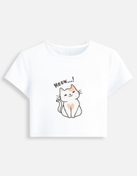 11FIT Meow Kitty Heart Graphic Women's Baby Tee - Y2K Cute Kawaii T-Shirt India - Front View - 11FIT India