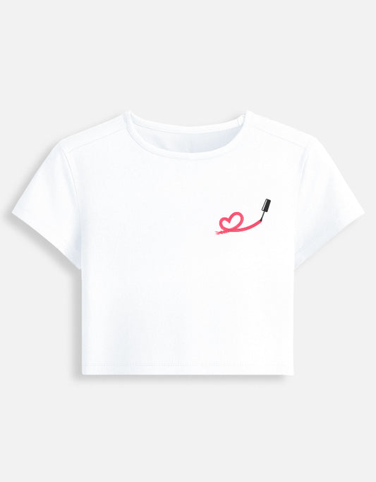 11FIT Lipstick Brushstroke Heart Graphic Baby Tee - Aesthetic Chic Fitted Top India - Front View - 11FIT India