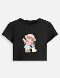 11FIT Anime Chibi Girl & Puppy Graphic Baby Tee - Kawaii Anime Aesthetic Women's Top India - Back View - 11FIT India