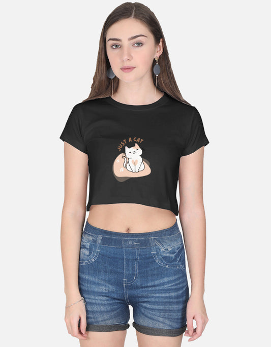 11FIT Just A Cat Whiskers Graphic Crop Top - Women's 100% Cotton Cute Tee India - Back View - 11FIT India