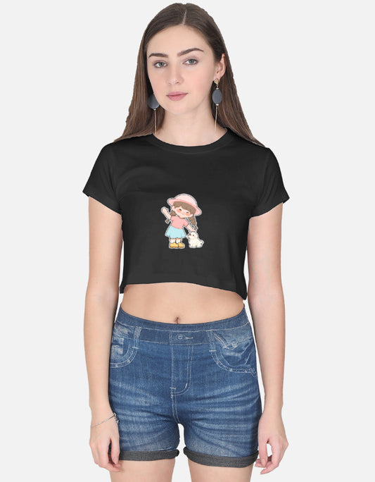 11FIT Anime Chibi Girl & Puppy Graphic Crop Top - Cute Japanese Anime Kawaii T-Shirt India - Back View - 11FIT India
