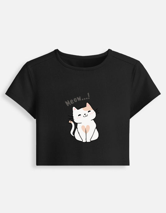 11FIT Meow Kitty Heart Graphic Women's Baby Tee - Y2K Cute Kawaii T-Shirt India - Back View - 11FIT India