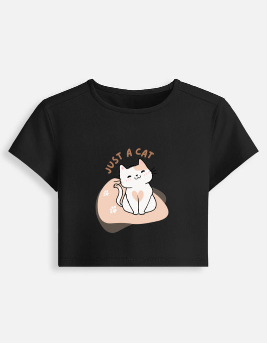 11FIT Just A Cat Graphic Women's Baby Tee - 90s Y2K Fitted Cotton T-Shirt India - Back View - 11FIT India