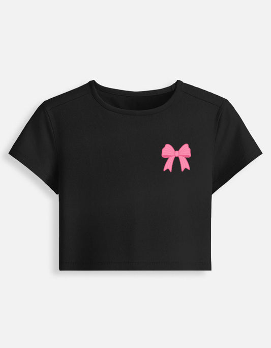 11FIT Coquette Pink Ribbon Bow Graphic Baby Tee - Y2K Aesthetic Bow T-Shirt India - Back View - 11FIT India