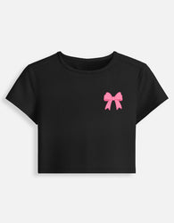 11FIT Coquette Pink Ribbon Bow Graphic Baby Tee - Y2K Aesthetic Bow T-Shirt India - Back View - 11FIT India