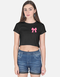 11FIT Coquette Pink Ribbon Bow Graphic Crop Top - Aesthetic Bow T-Shirt for Women India - Back View - 11FIT India