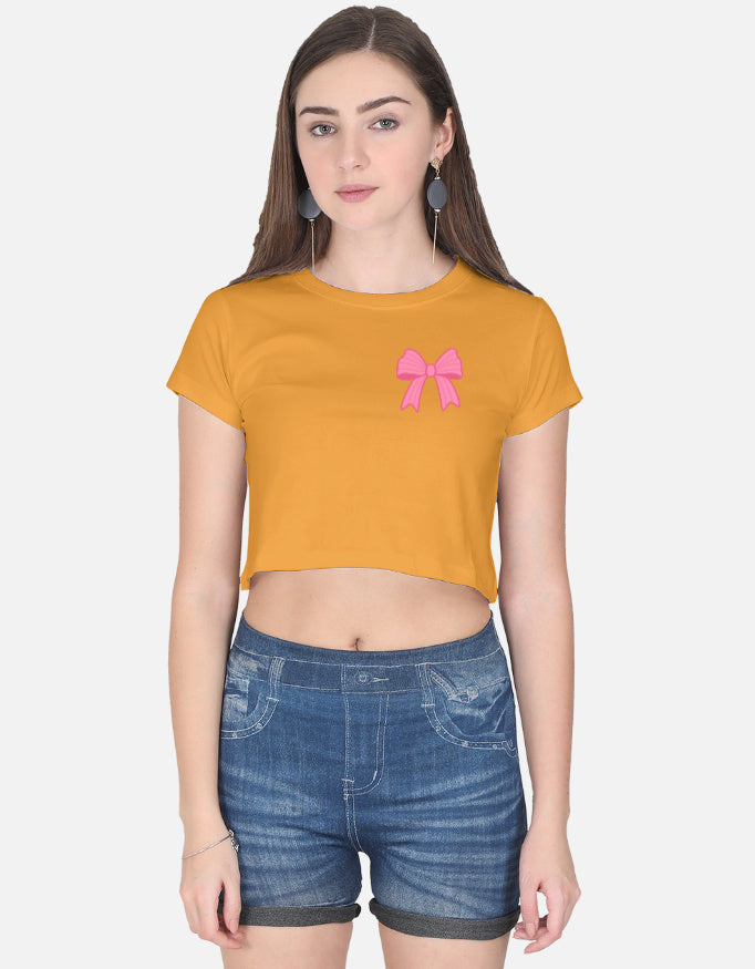 11FIT Coquette Pink Ribbon Bow Graphic Crop Top - Aesthetic Bow T-Shirt for Women India - Detail View 7 - 11FIT India