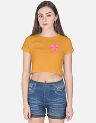 11FIT Coquette Pink Ribbon Bow Graphic Crop Top - Aesthetic Bow T-Shirt for Women India - Detail View 7 - 11FIT India