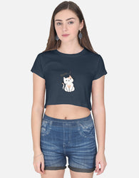11FIT Meow Cute Kitty Graphic Women's Crop Top - 100% Cotton Kawaii Feline T-Shirt India - Detail View 3 - 11FIT India