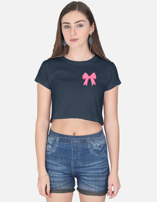 11FIT Coquette Pink Ribbon Bow Graphic Crop Top - Aesthetic Bow T-Shirt for Women India - Detail View 3 - 11FIT India