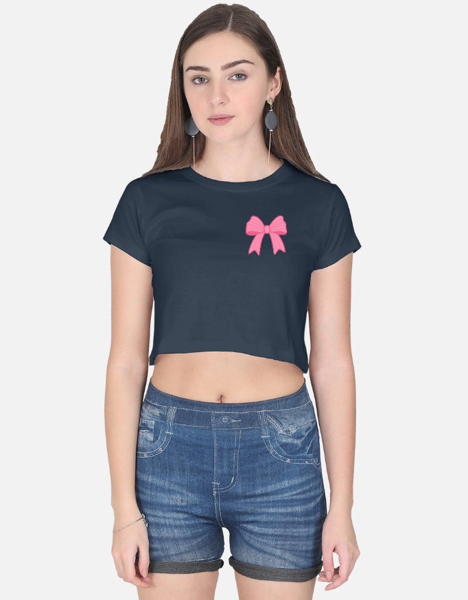 11FIT Coquette Pink Ribbon Bow Graphic Crop Top - Aesthetic Bow T-Shirt for Women India - Detail View 3 - 11FIT India