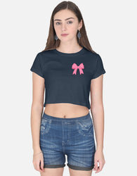 11FIT Coquette Pink Ribbon Bow Graphic Crop Top - Aesthetic Bow T-Shirt for Women India - Detail View 3 - 11FIT India