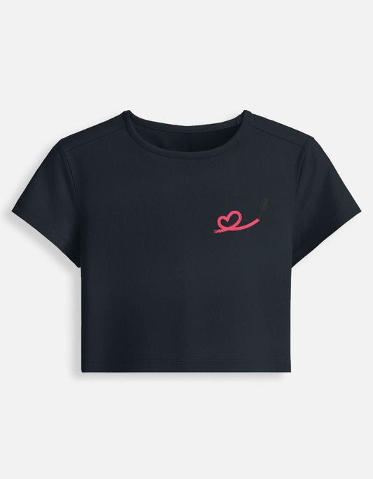 11FIT Lipstick Brushstroke Heart Graphic Baby Tee - Aesthetic Chic Fitted Top India - Detail View 3 - 11FIT India