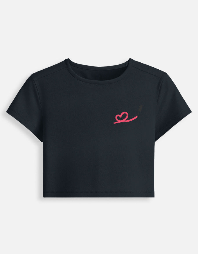 11FIT Lipstick Brushstroke Heart Graphic Baby Tee - Aesthetic Chic Fitted Top India - Detail View 3 - 11FIT India