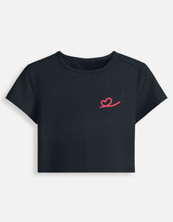 11FIT Lipstick Brushstroke Heart Graphic Baby Tee - Aesthetic Chic Fitted Top India - Detail View 3 - 11FIT India