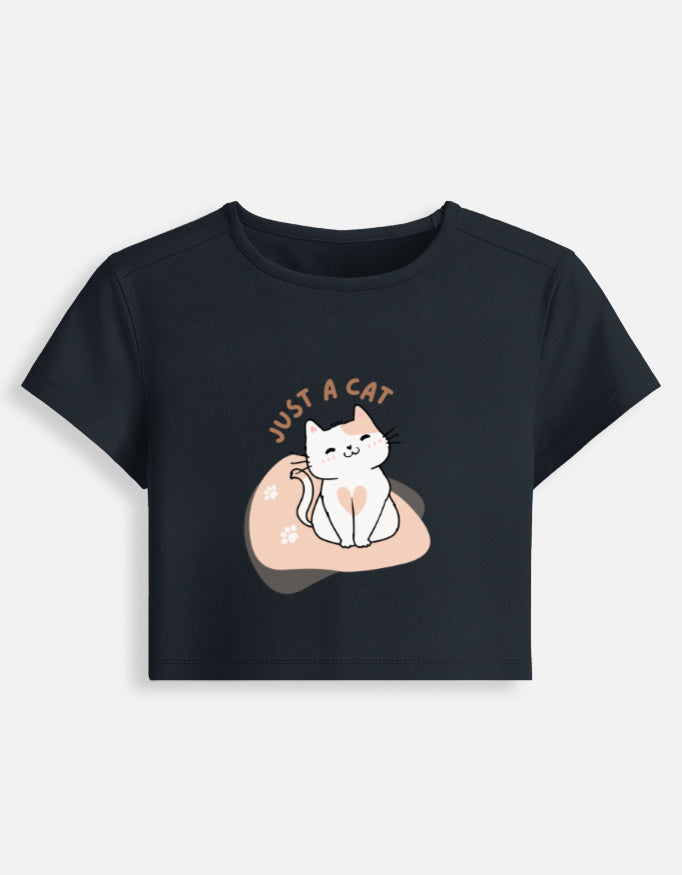 11FIT Just A Cat Graphic Women's Baby Tee - 90s Y2K Fitted Cotton T-Shirt India - Detail View 3 - 11FIT India