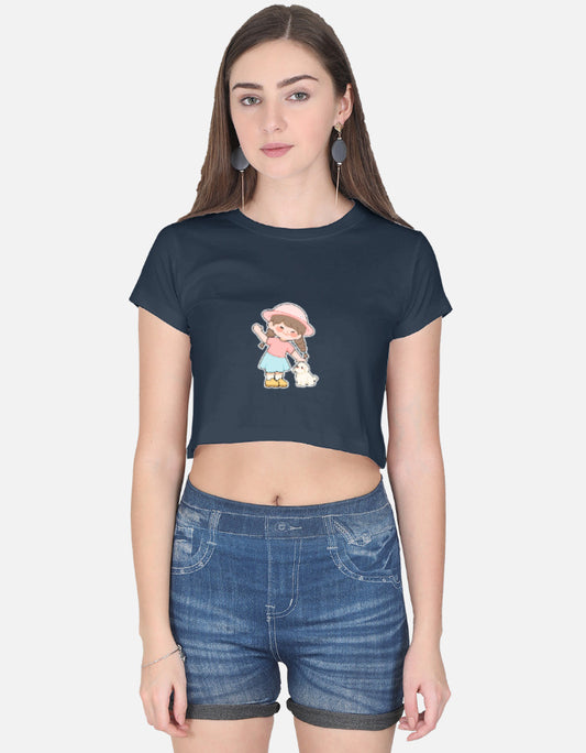 11FIT Anime Chibi Girl & Puppy Graphic Crop Top - Cute Japanese Anime Kawaii T-Shirt India - Detail View 3 - 11FIT India