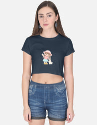 11FIT Anime Chibi Girl & Puppy Graphic Crop Top - Cute Japanese Anime Kawaii T-Shirt India - Detail View 3 - 11FIT India