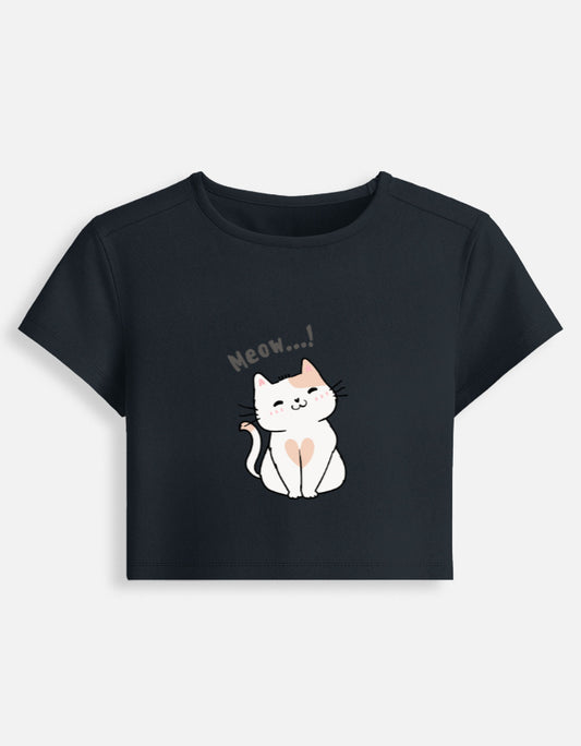 11FIT Meow Kitty Heart Graphic Women's Baby Tee - Y2K Cute Kawaii T-Shirt India - Detail View 3 - 11FIT India