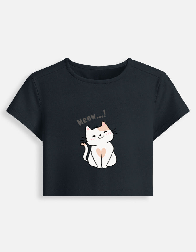 11FIT Meow Kitty Heart Graphic Women's Baby Tee - Y2K Cute Kawaii T-Shirt India - Detail View 3 - 11FIT India