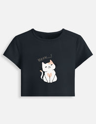 11FIT Meow Kitty Heart Graphic Women's Baby Tee - Y2K Cute Kawaii T-Shirt India - Detail View 3 - 11FIT India