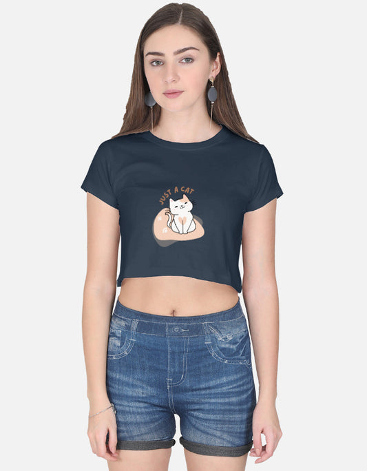 11FIT Just A Cat Graphic Women's Crop Top - 100% Bio-Wash Cotton Aesthetic T-Shirt India - Detail View 3 - 11FIT India