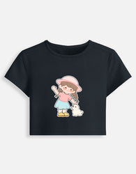 11FIT Anime Chibi Girl & Puppy Graphic Baby Tee - Kawaii Anime Aesthetic Women's Top India - Detail View 3 - 11FIT India