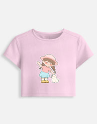 11FIT Anime Chibi Girl & Puppy Graphic Baby Tee - Kawaii Anime Aesthetic Women's Top India - Detail View 4 - 11FIT India
