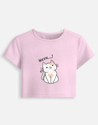 11FIT Meow Kitty Heart Graphic Women's Baby Tee - Y2K Cute Kawaii T-Shirt India - Detail View 4 - 11FIT India